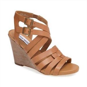 Steve Madden Venis Natural Leather Strappy Wedge Sandals Women’s Size 7.5